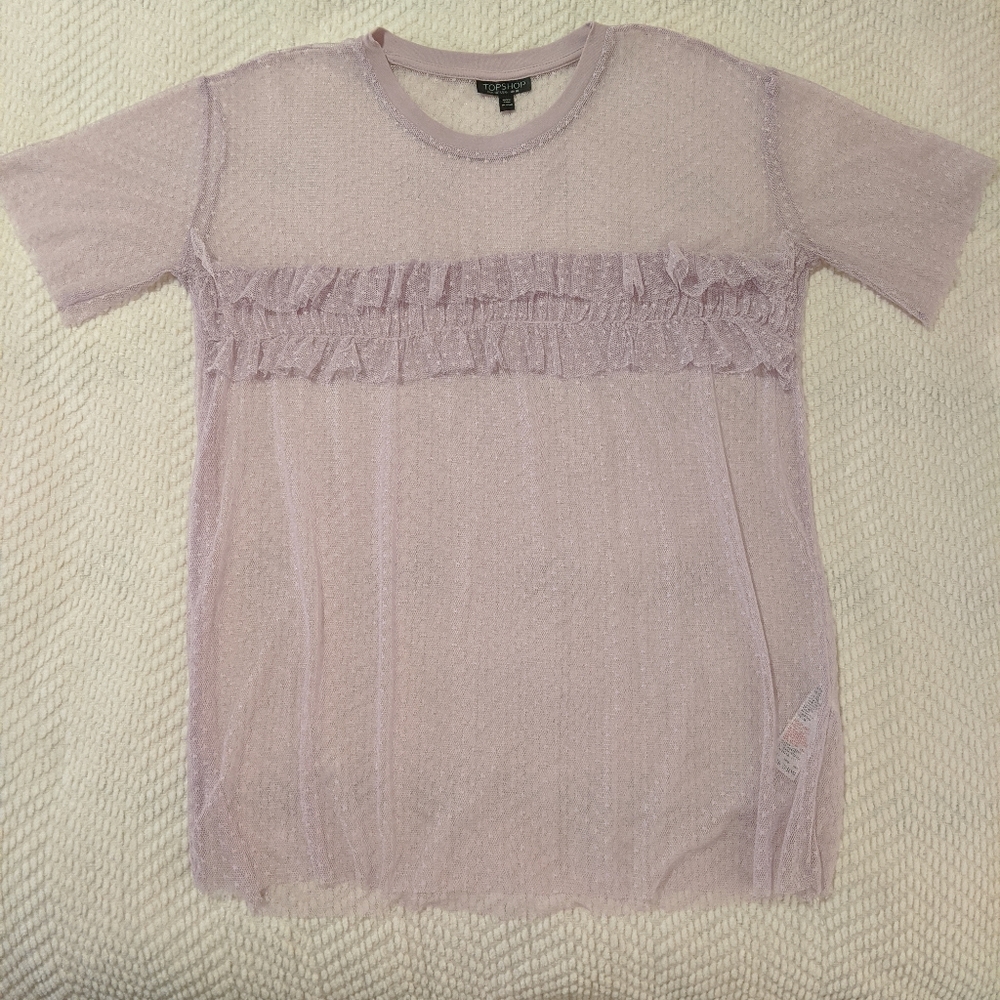 Dobby Mesh Ruffle T-Shirt - Picture 3 of 3